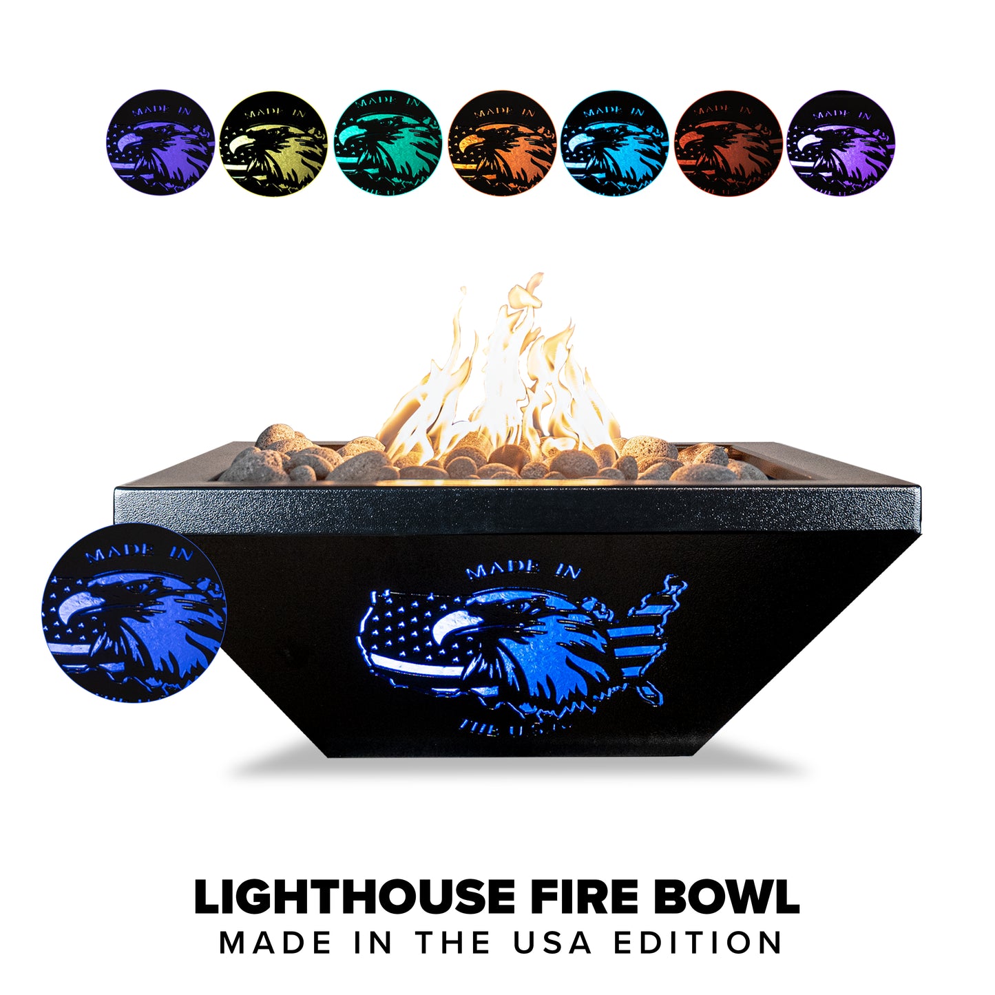 The Outdoor Plus 36" Lighthouse LED Made in the USA Edition Fire Bowl - Aluminum Powder Coat